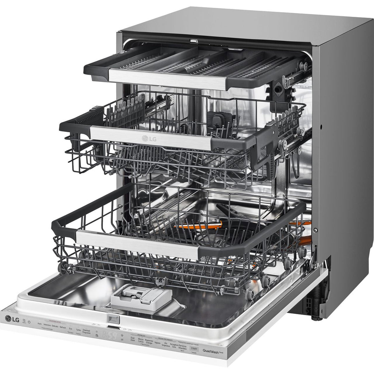 LG TrueSteam™ QuadWash™ DB425TXS Wifi Connected Fully Integrated Standard Dishwasher - Stainless Steel Control Panel with Fixed Door Fixing Kit - D Rated