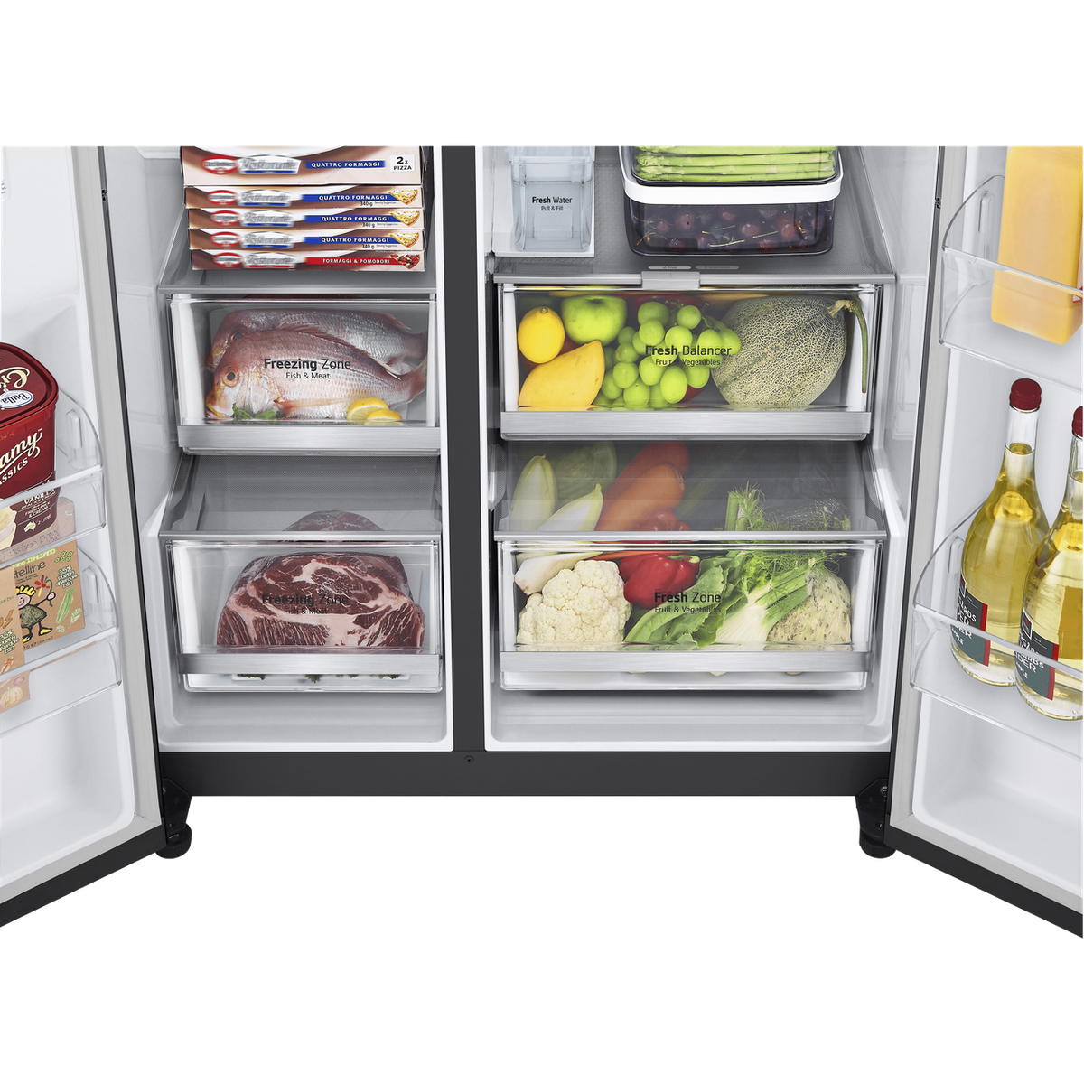 LG InstaView™ ThinQ™ GSXV91MCAE Wifi Connected Non-Plumbed Total No Frost American Fridge Freezer - Matte Black - E Rated