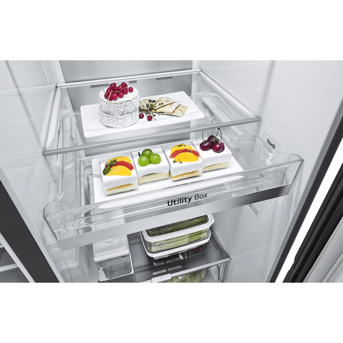 LG InstaView™ ThinQ™ GSXV91MCAE Wifi Connected Non-Plumbed Total No Frost American Fridge Freezer - Matte Black - E Rated