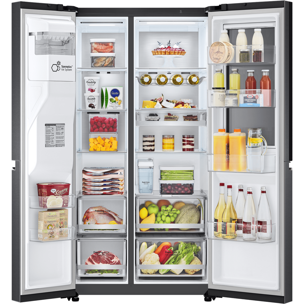 LG InstaView™ ThinQ™ GSXV91MCAE Wifi Connected Non-Plumbed Total No Frost American Fridge Freezer - Matte Black - E Rated