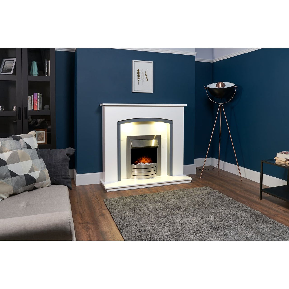 Adam Fires Tuscany Suite with Comet Electric Fire 24104 Pebble Suite And Surround Fireplace - White - Grey