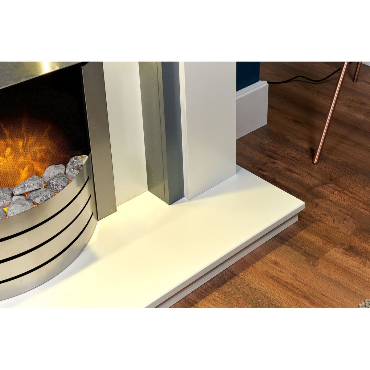 Adam Fires Tuscany Suite with Comet Electric Fire 24104 Pebble Suite And Surround Fireplace - White - Grey