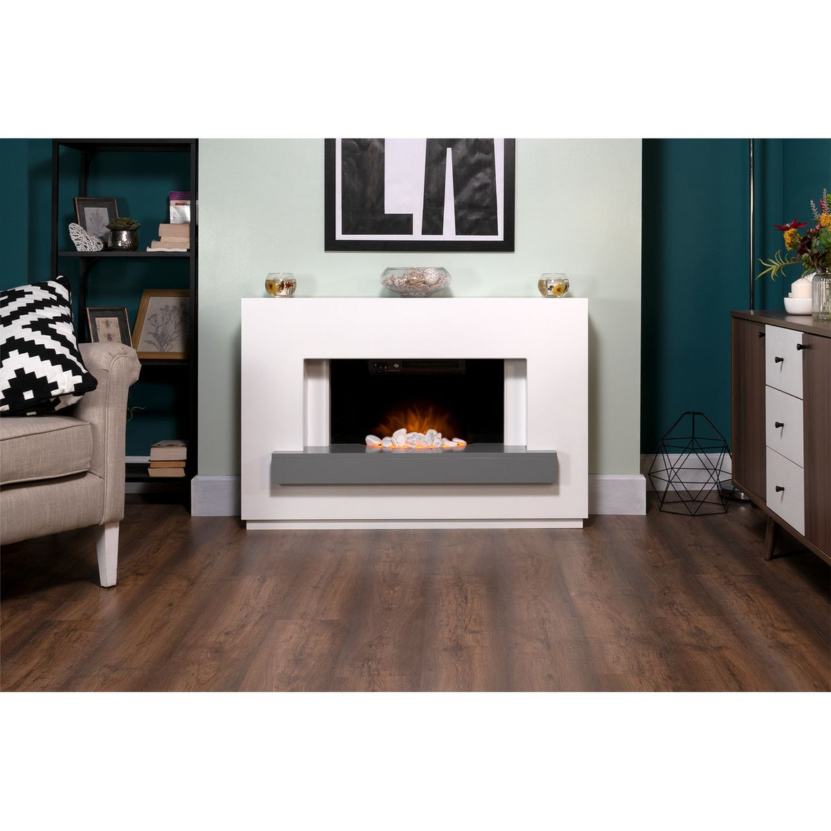 Adam Fires Sambro 21709 Pebble Suite And Surround Fireplace - Grey - White