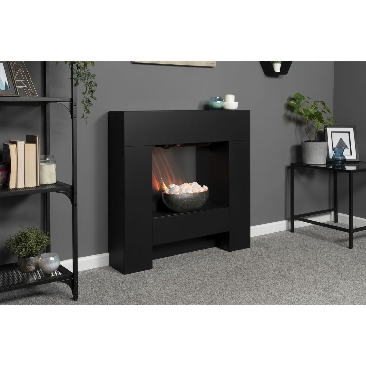 Adam Fires 22616 Pebble Suite And Surround Fireplace - Black