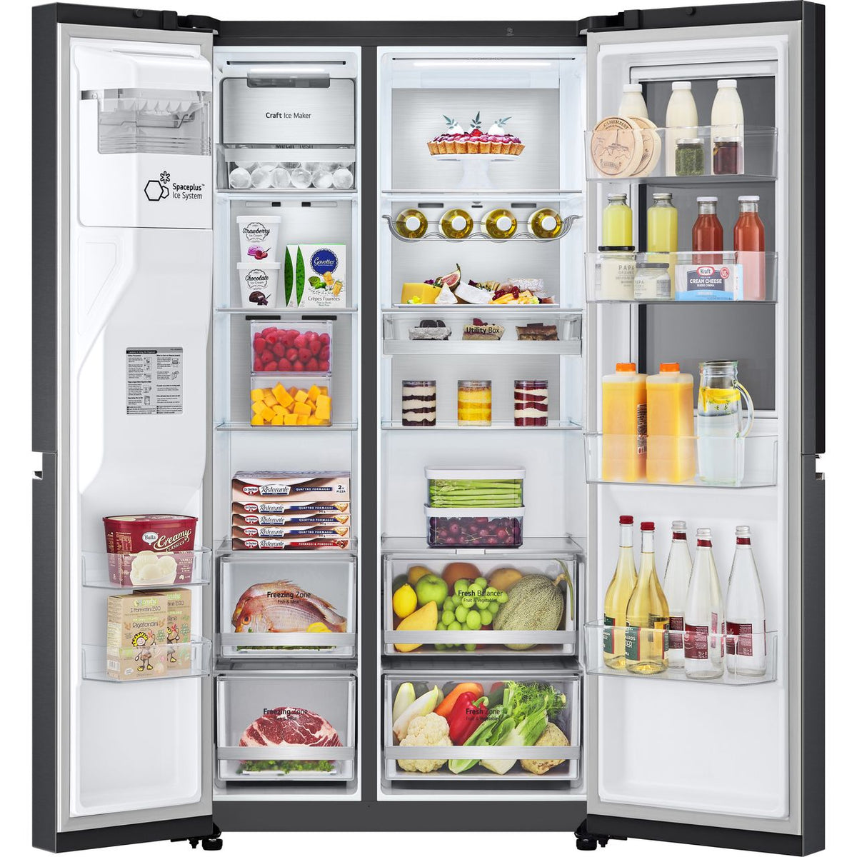 LG InstaView™ ThinQ™ CraftIce™ GSXV90MCDE Wifi Connected Plumbed Frost Free American Fridge Freezer - Black - E Rated