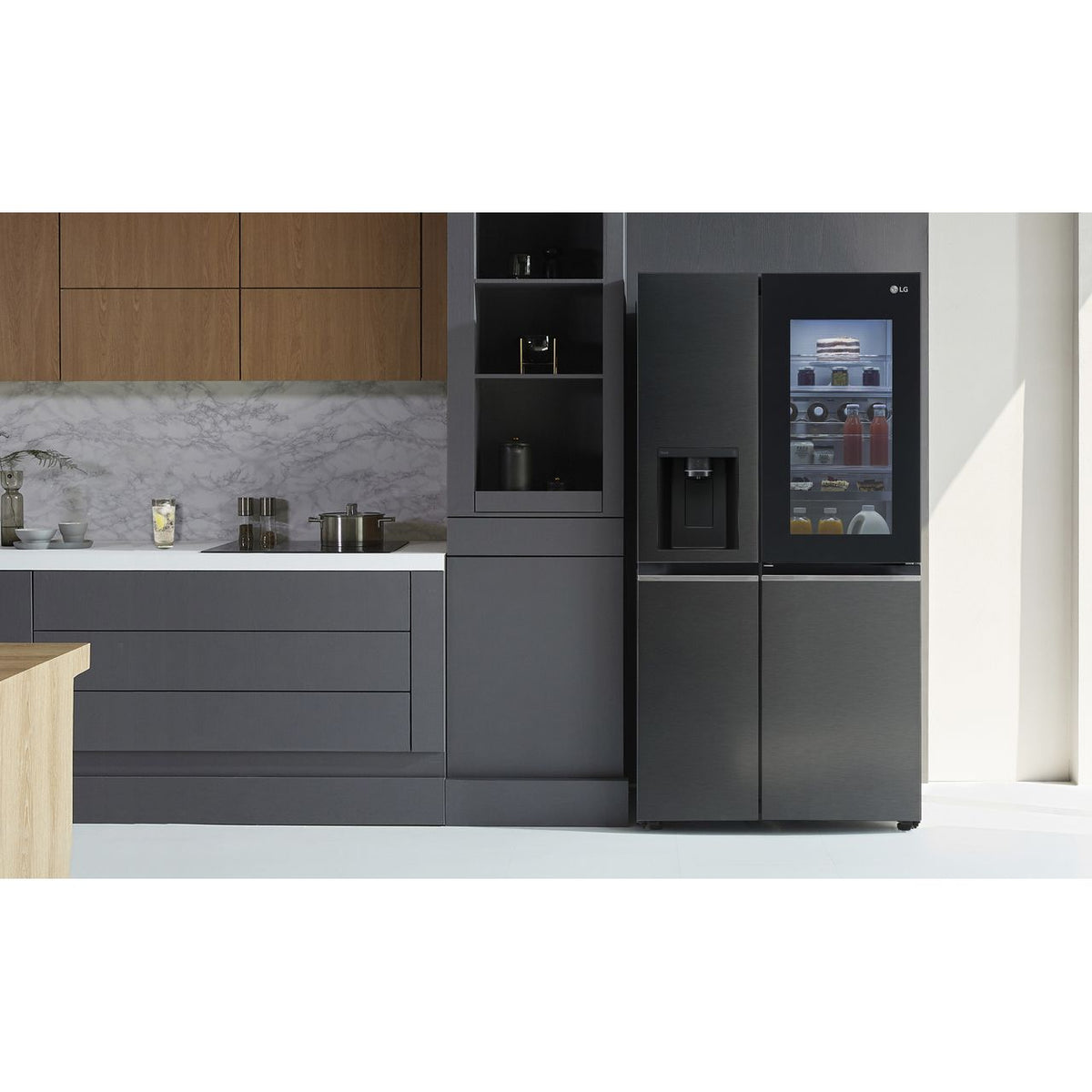 LG InstaView™ ThinQ™ CraftIce™ GSXV90MCDE Wifi Connected Plumbed Frost Free American Fridge Freezer - Black - E Rated