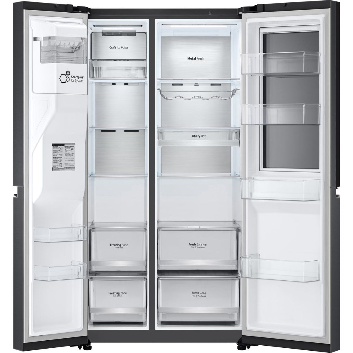 LG InstaView™ ThinQ™ CraftIce™ GSXV90MCDE Wifi Connected Plumbed Frost Free American Fridge Freezer - Black - E Rated