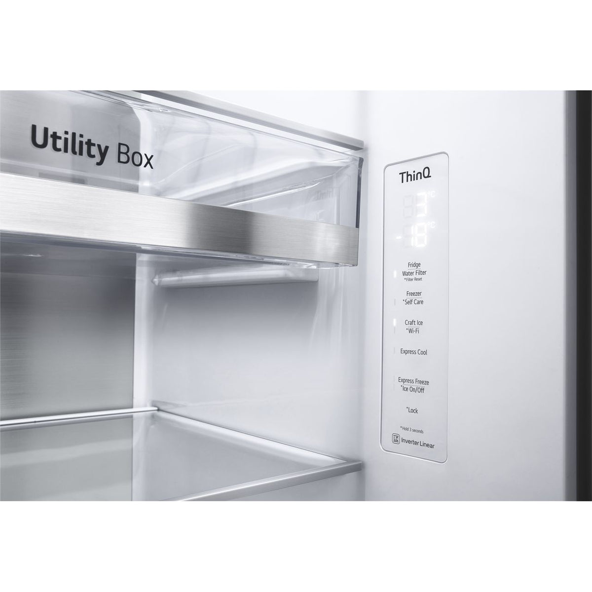 LG InstaView™ ThinQ™ CraftIce™ GSXV90MCDE Wifi Connected Plumbed Frost Free American Fridge Freezer - Black - E Rated