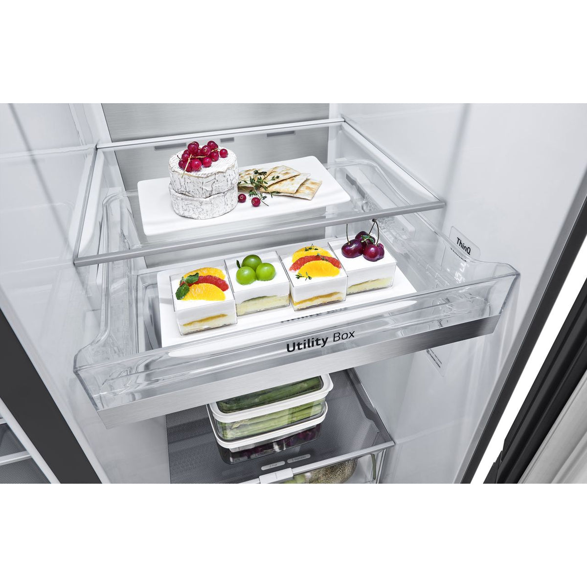 LG InstaView™ ThinQ™ CraftIce™ GSXV90MCDE Wifi Connected Plumbed Frost Free American Fridge Freezer - Black - E Rated