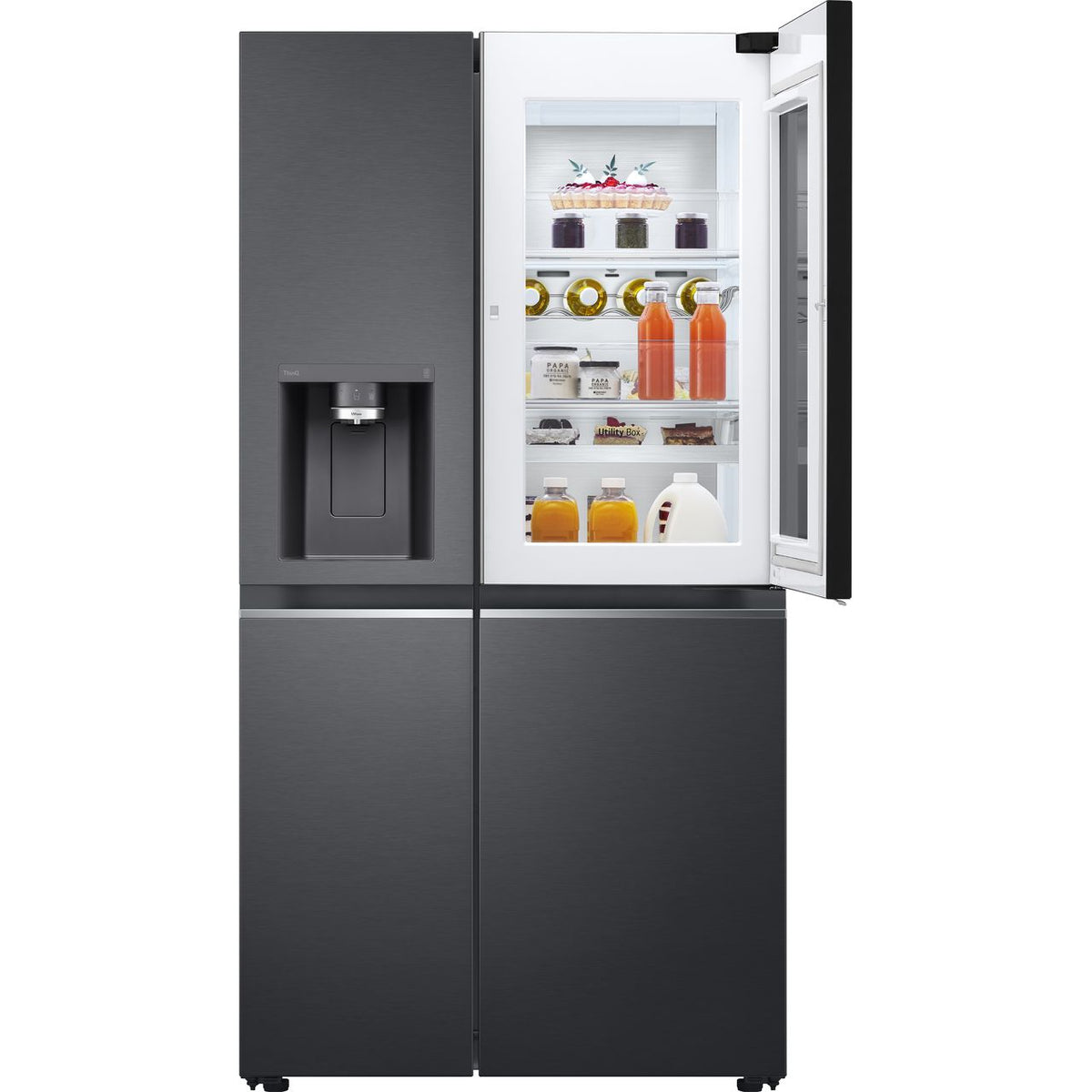 LG InstaView™ ThinQ™ CraftIce™ GSXV90MCDE Wifi Connected Plumbed Frost Free American Fridge Freezer - Black - E Rated