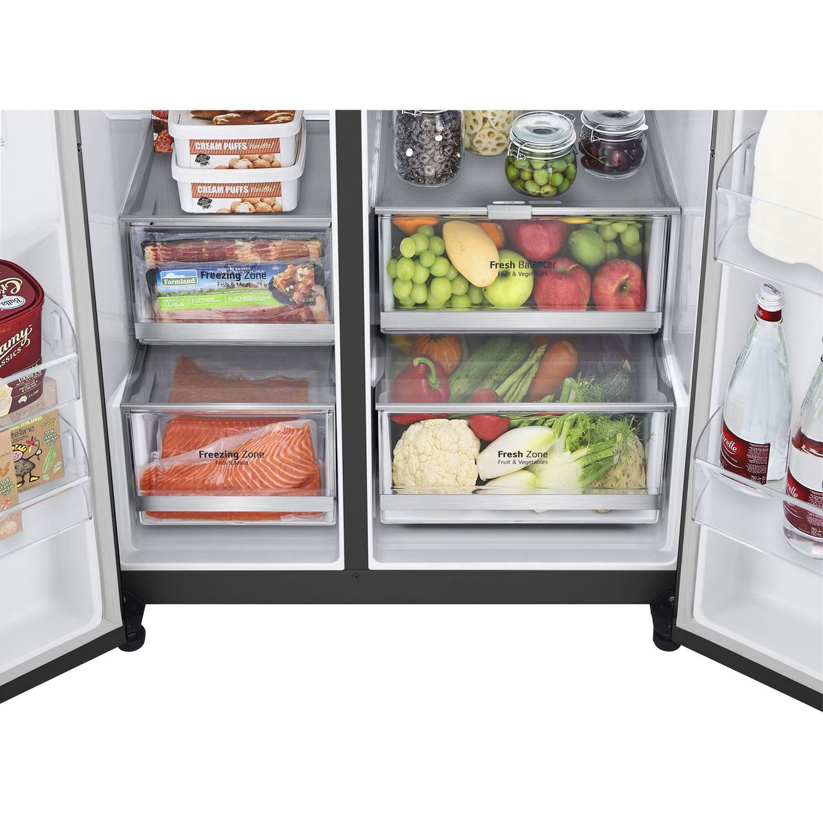 LG InstaView™ ThinQ™ CraftIce™ GSXV90MCDE Wifi Connected Plumbed Frost Free American Fridge Freezer - Black - E Rated