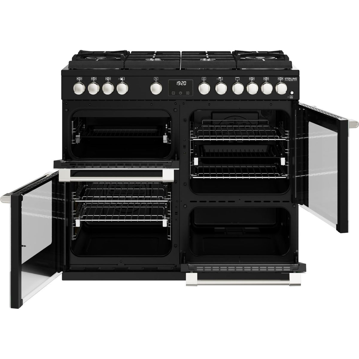 Stoves Sterling Deluxe ST DX STER D1000DF GTG BK 100cm Dual Fuel Range Cooker - Black - A Rated