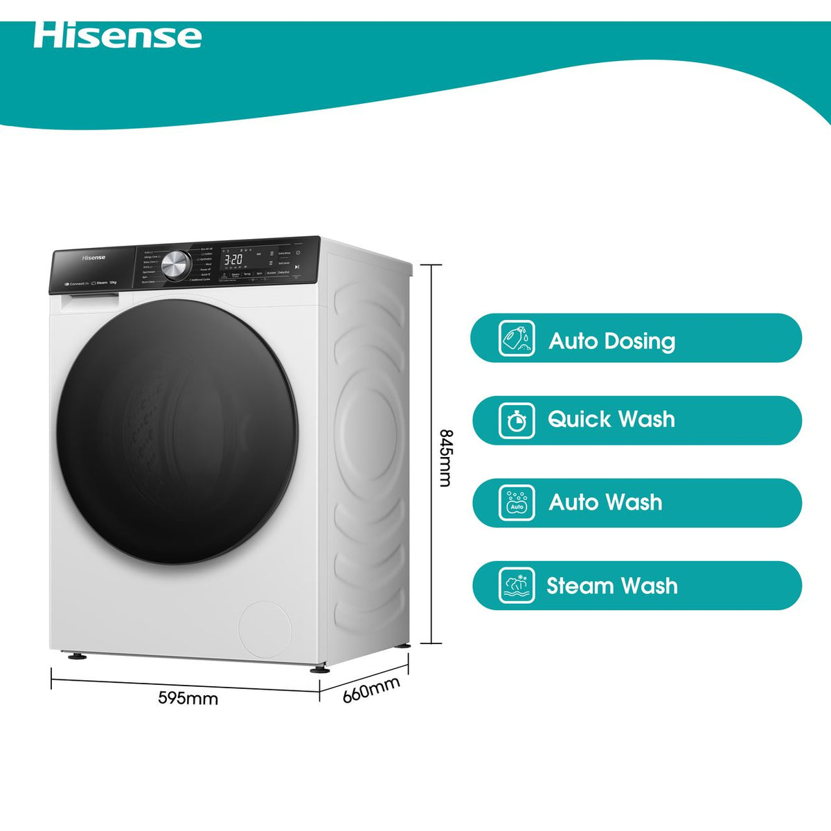 Hisense 5S Series WF5S1245BW 12kg Washing Machine with 1400 rpm - White - A Rated