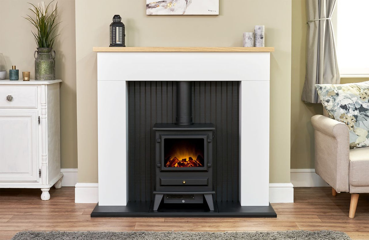 Adam Fires Innsbruck 25940 Log Effect Electric Stove - White