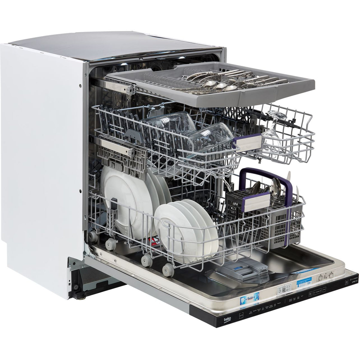 Beko BDIN38650C Fully Integrated Standard Dishwasher - White Control Panel with Fixed Door Fixing Kit - B Rated