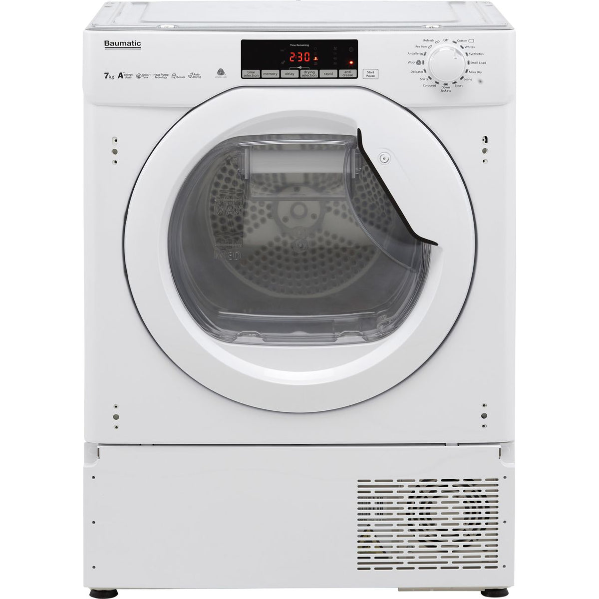 Baumatic BBTDH7A1TE Integrated 7Kg Heat Pump Tumble Dryer - White - A+ Rated