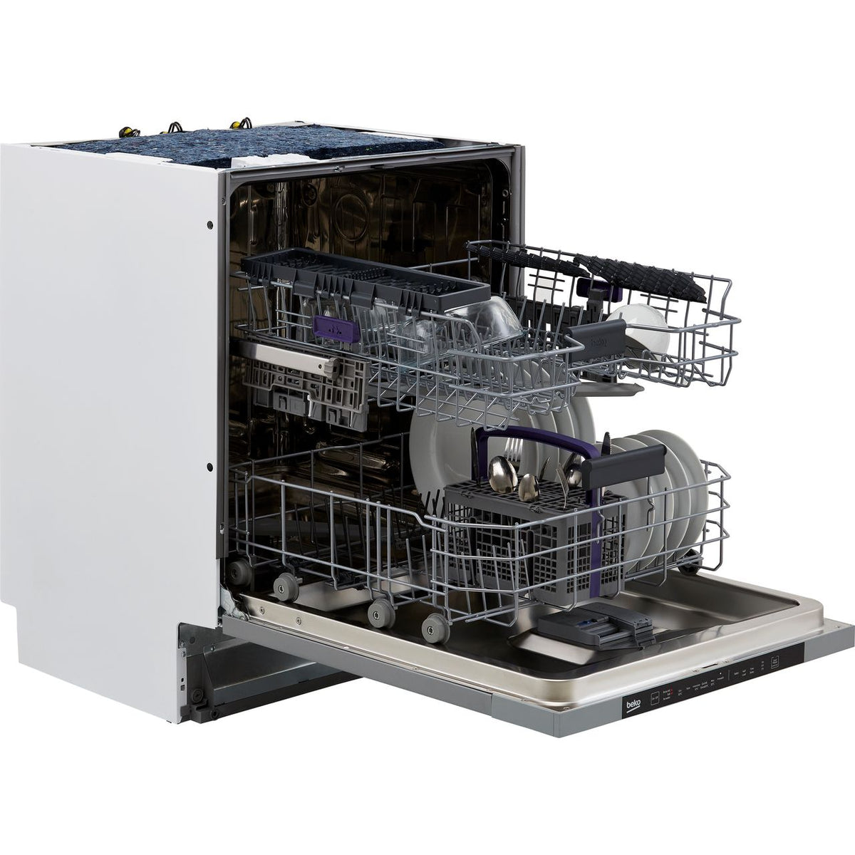 Beko DIN16430 Fully Integrated Standard Dishwasher - Silver - Black Control Panel with Fixed Door Fixing Kit - D Rated