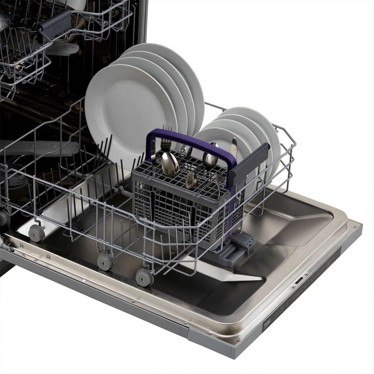 Beko DIN16430 Fully Integrated Standard Dishwasher - Silver - Black Control Panel with Fixed Door Fixing Kit - D Rated