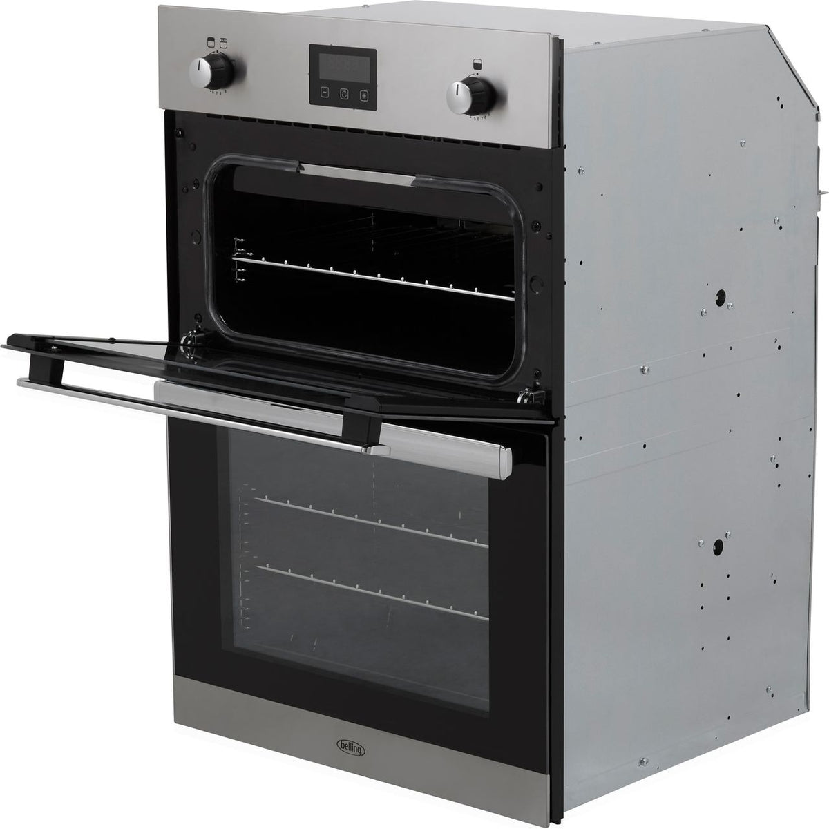 Belling BI902G Built In Gas Double Oven with Full Width Electric Grill - Stainless Steel - A-A Rated