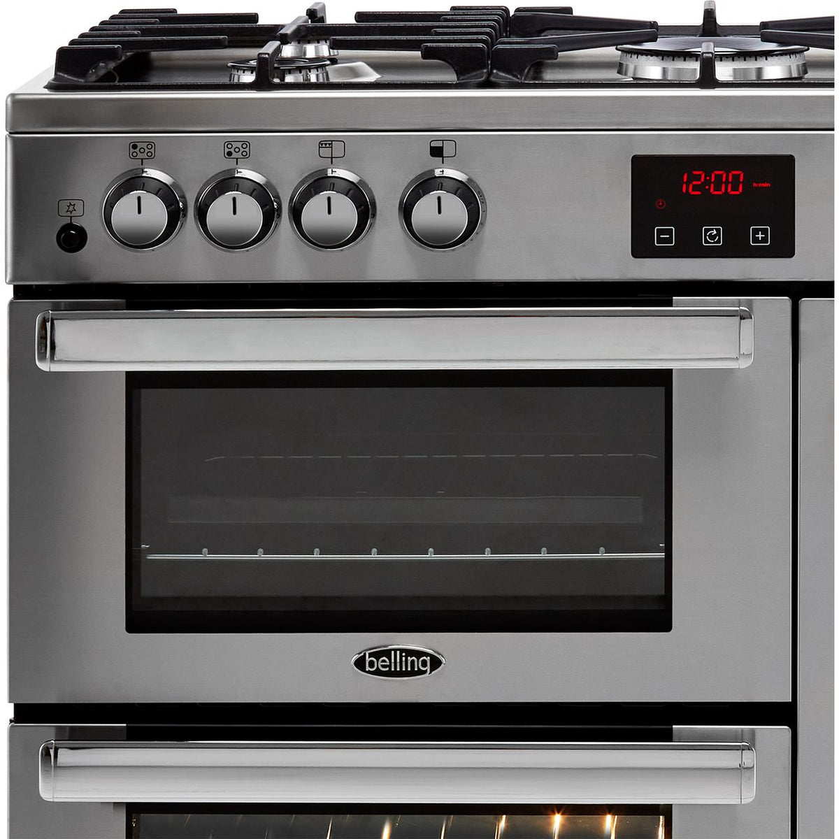 Belling CookcentreX90GProf 90cm Gas Range Cooker with Electric Fan Oven - Stainless Steel - A-A Rated