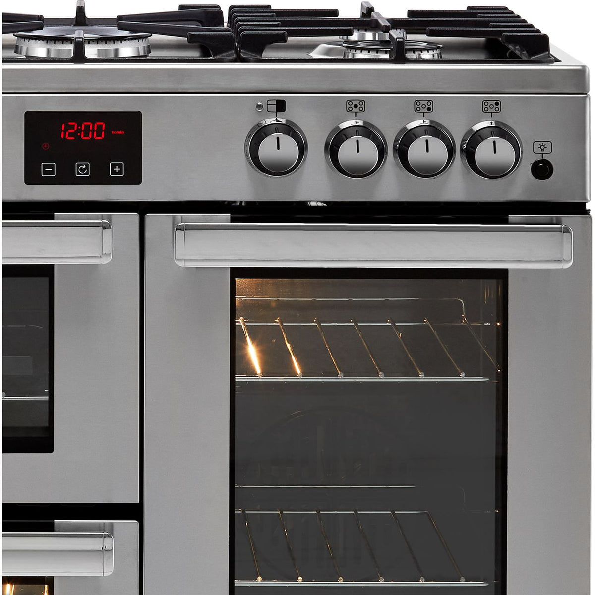 Belling CookcentreX90GProf 90cm Gas Range Cooker with Electric Fan Oven - Stainless Steel - A-A Rated