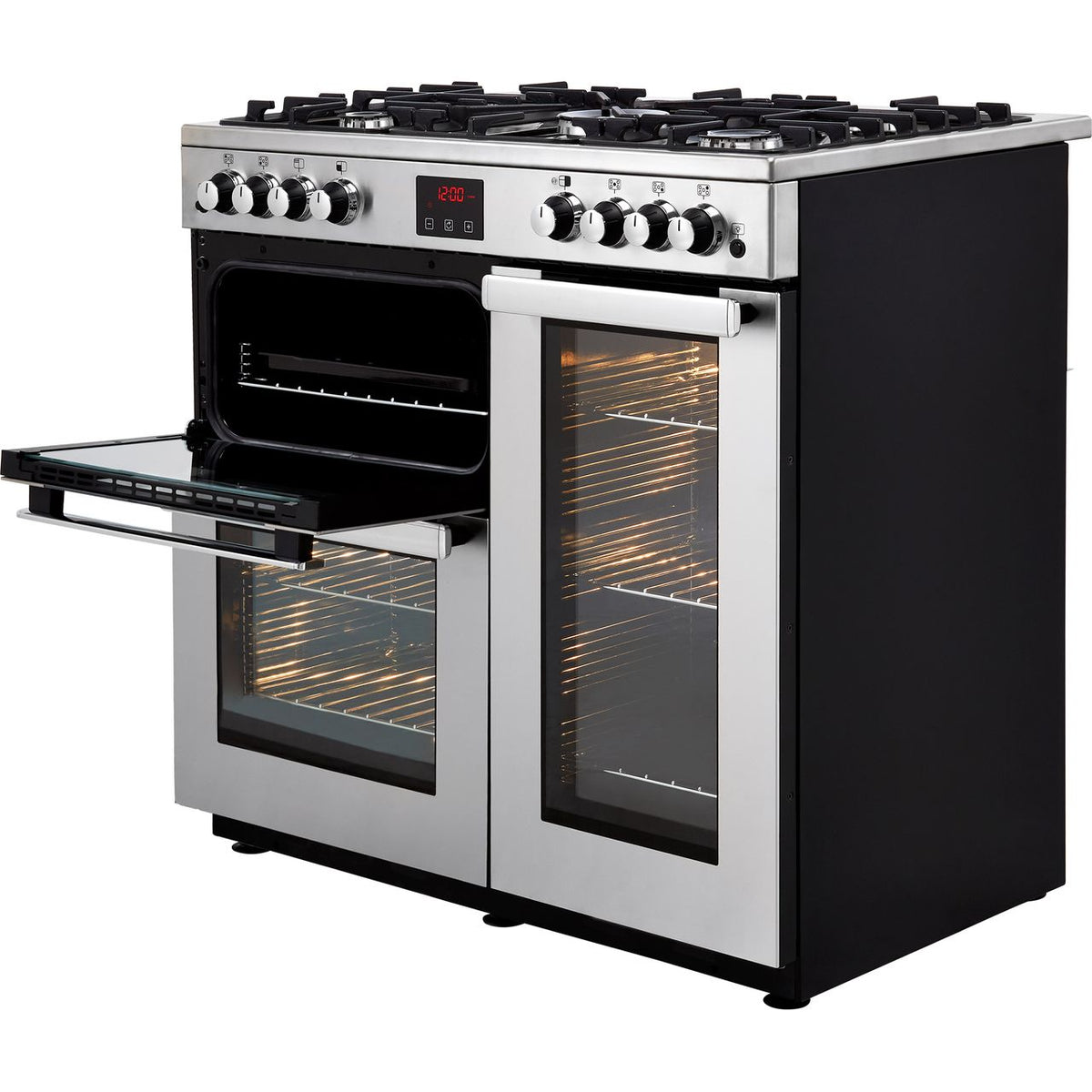 Belling CookcentreX90GProf 90cm Gas Range Cooker with Electric Fan Oven - Stainless Steel - A-A Rated