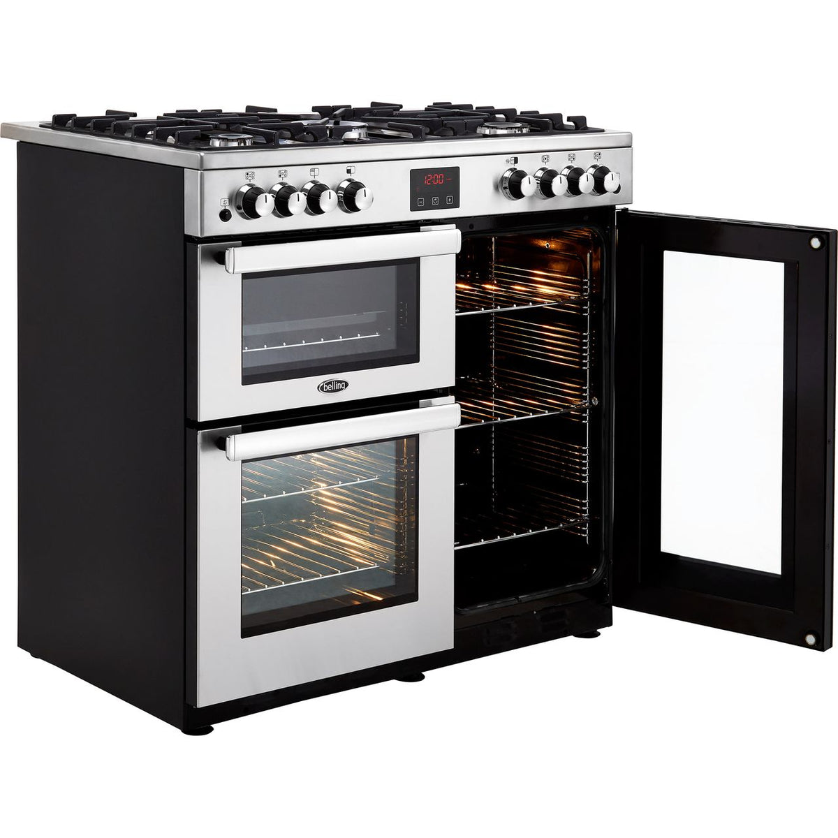 Belling CookcentreX90GProf 90cm Gas Range Cooker with Electric Fan Oven - Stainless Steel - A-A Rated