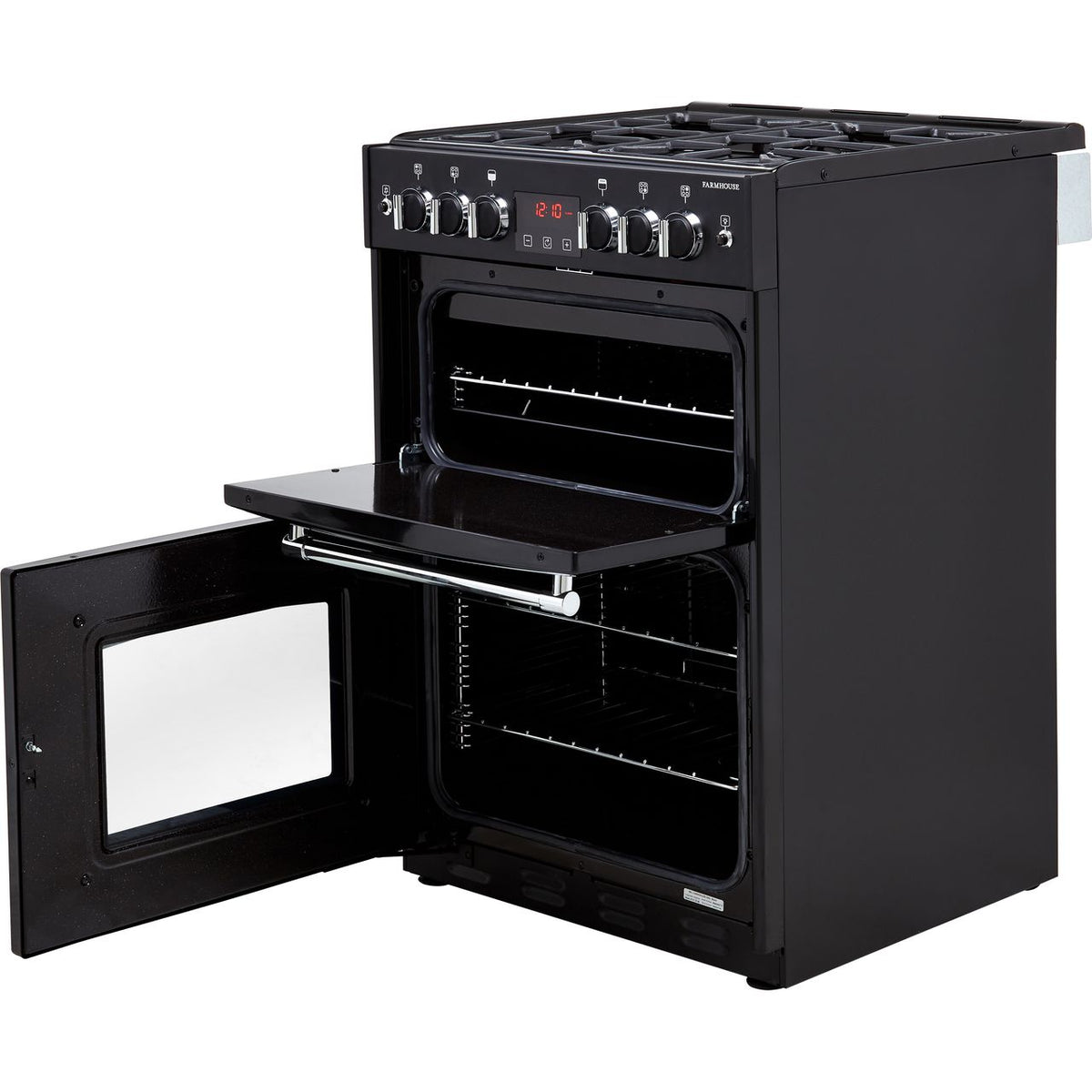 Belling Farmhouse60G 60cm Gas Cooker with Full Width Electric Grill - Black - A+-A Rated