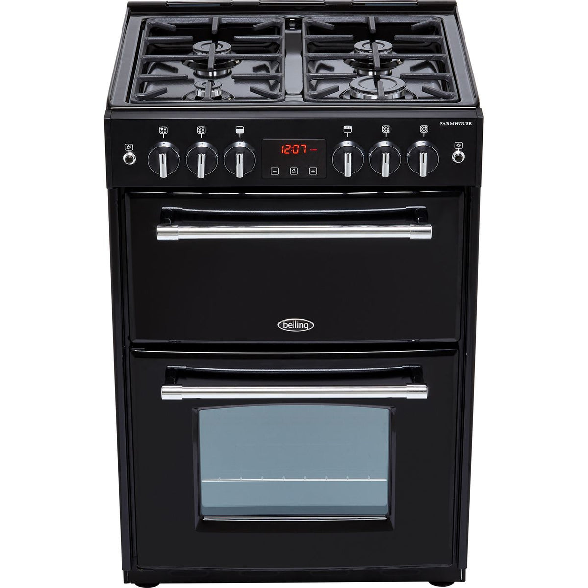 Belling Farmhouse60G 60cm Gas Cooker with Full Width Electric Grill - Black - A+-A Rated