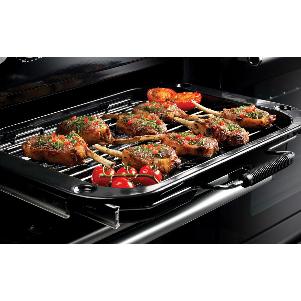 Rangemaster Classic Deluxe CDL90DFFBL-C 90cm Dual Fuel Range Cooker - Black - Chrome - A-A Rated