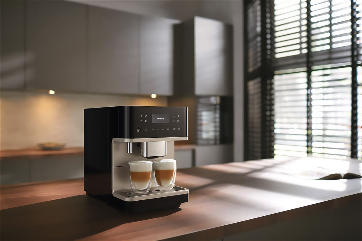 Miele MilkPerfection CM6360 Built In Bean to Cup Coffee Machine - Obsidian Black - Clean Steel Metallic