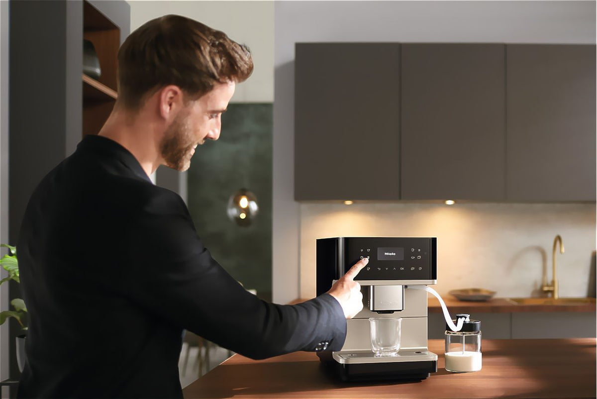 Miele MilkPerfection CM6360 Built In Bean to Cup Coffee Machine - Obsidian Black - Clean Steel Metallic