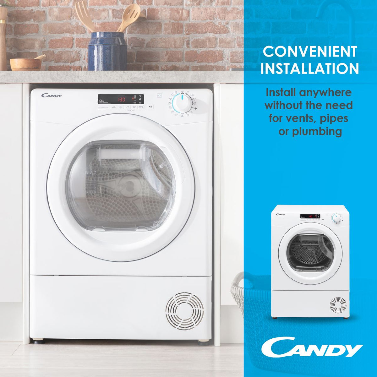 Candy BCTDH7A1TE Integrated Wifi Connected 7Kg Heat Pump Tumble Dryer - White - A+ Rated