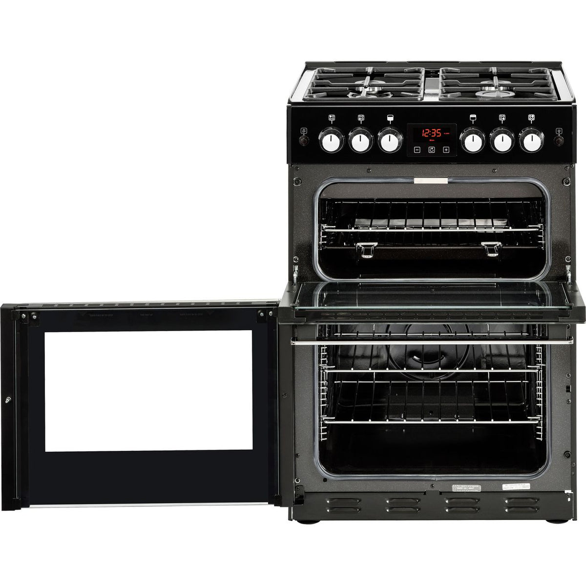 Belling Cookcentre 60G Gas Cooker with Full Width Electric Grill - Black - A+-A Rated