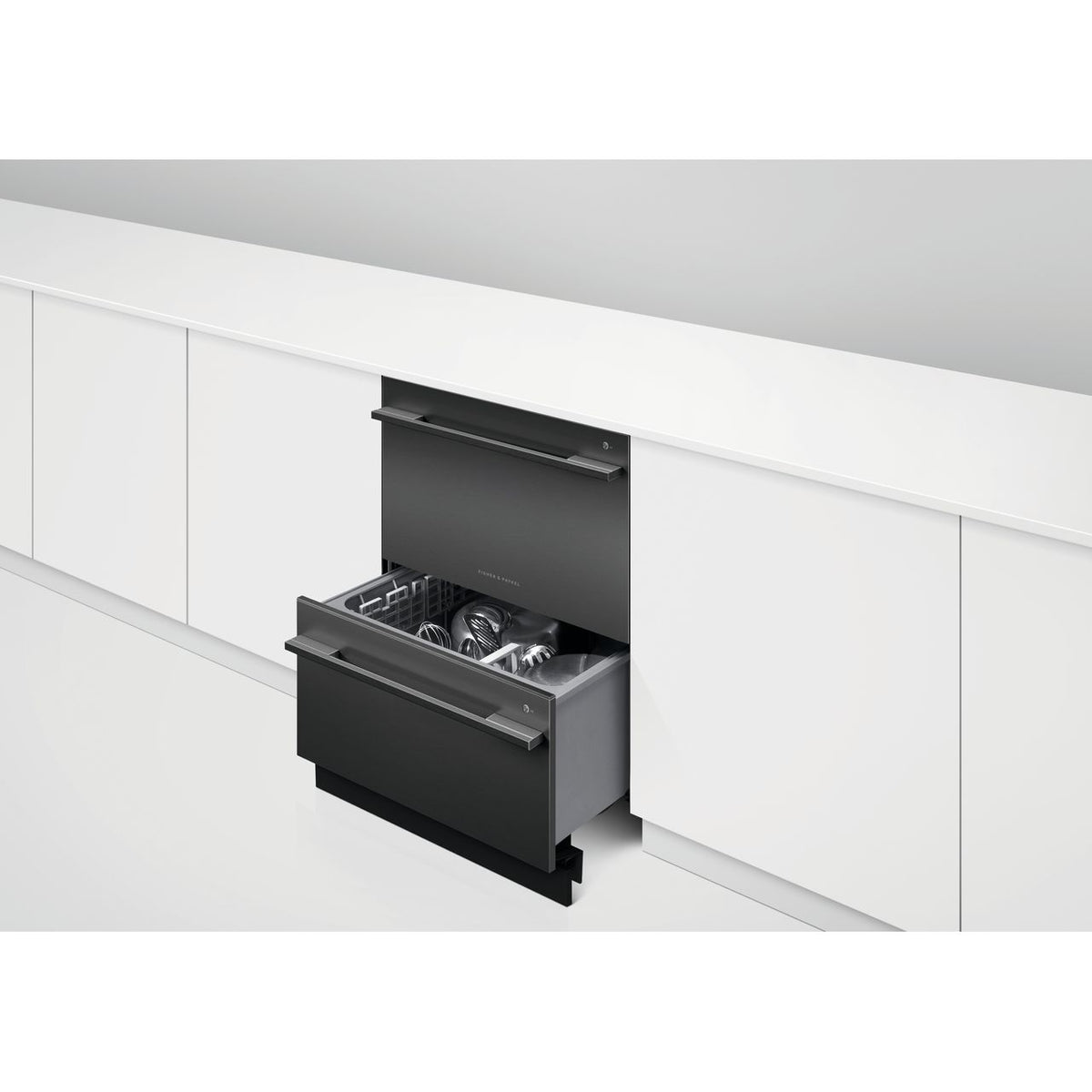 Fisher & Paykel Double DishDrawer™ DD60DDFHB9 Semi Integrated Standard Dishwasher - Black Steel Control Panel with Fixed Door Fixing Kit - E Rated