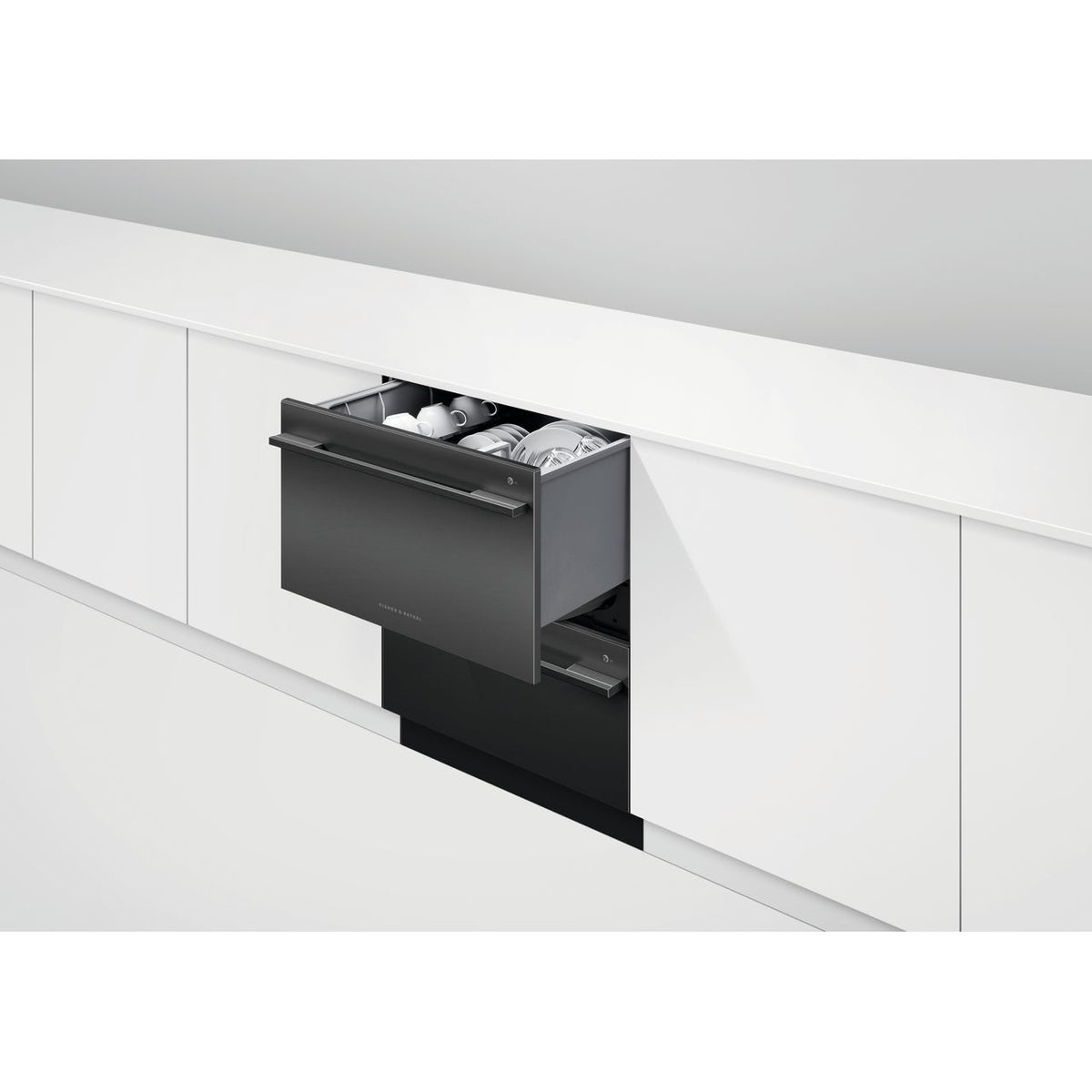 Fisher & Paykel Double DishDrawer™ DD60DDFHB9 Semi Integrated Standard Dishwasher - Black Steel Control Panel with Fixed Door Fixing Kit - E Rated