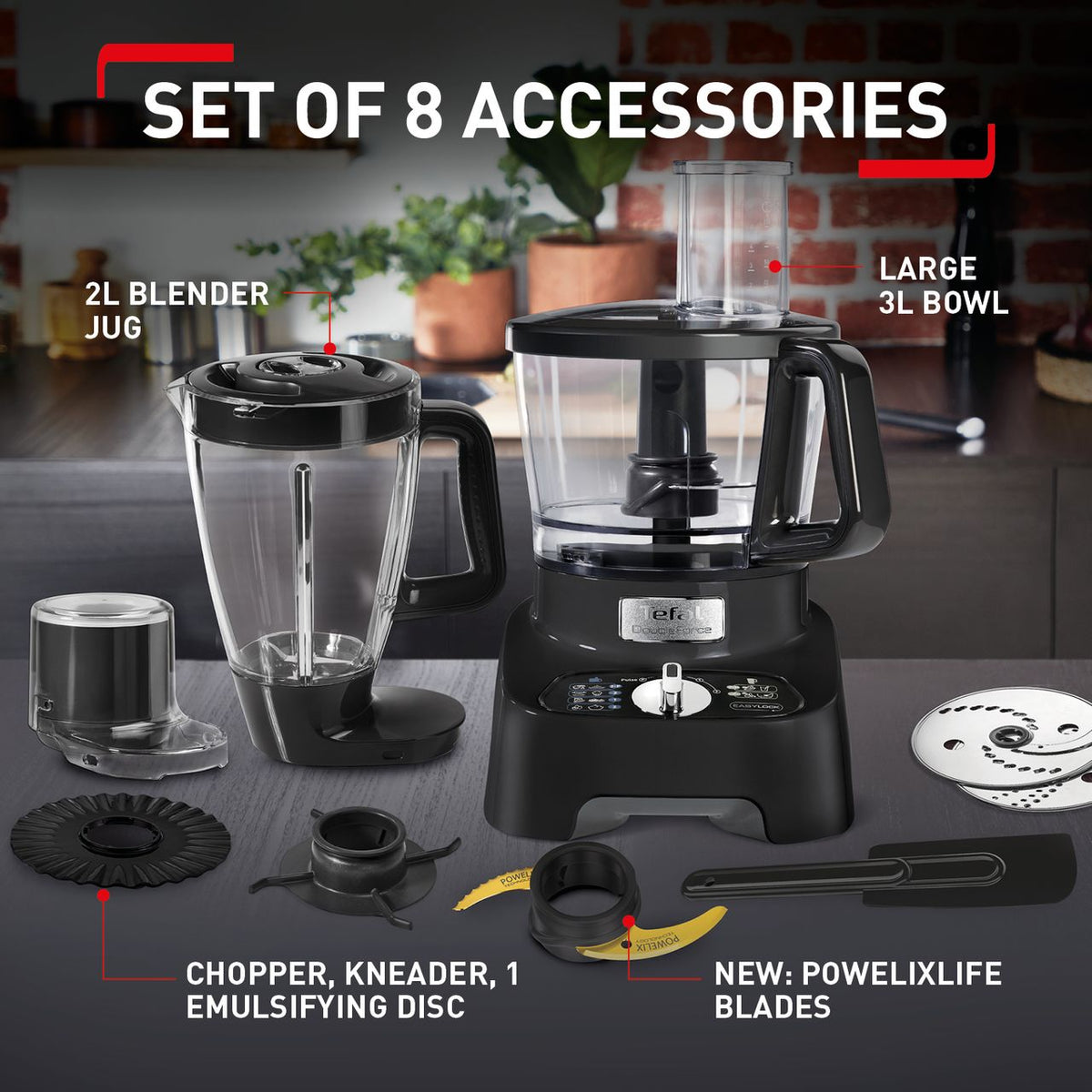 Tefal DO821840 3 Litre Food Processor With 8 Accessories - Black