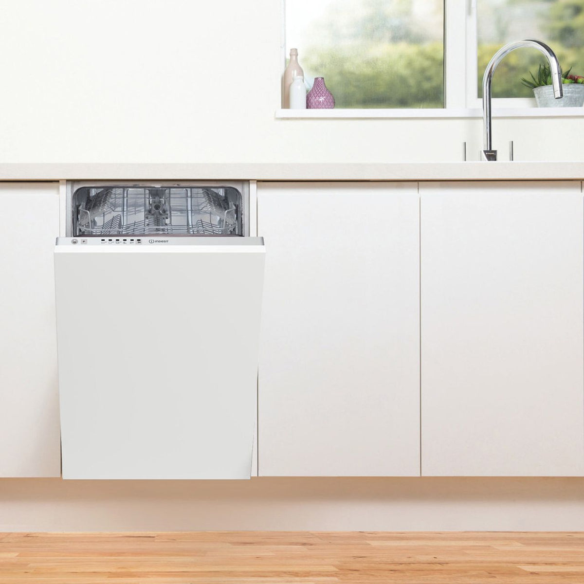 Indesit DSIE2B10UKN Fully Integrated Slimline Dishwasher - White Control Panel with Fixed Door Fixing Kit - F Rated