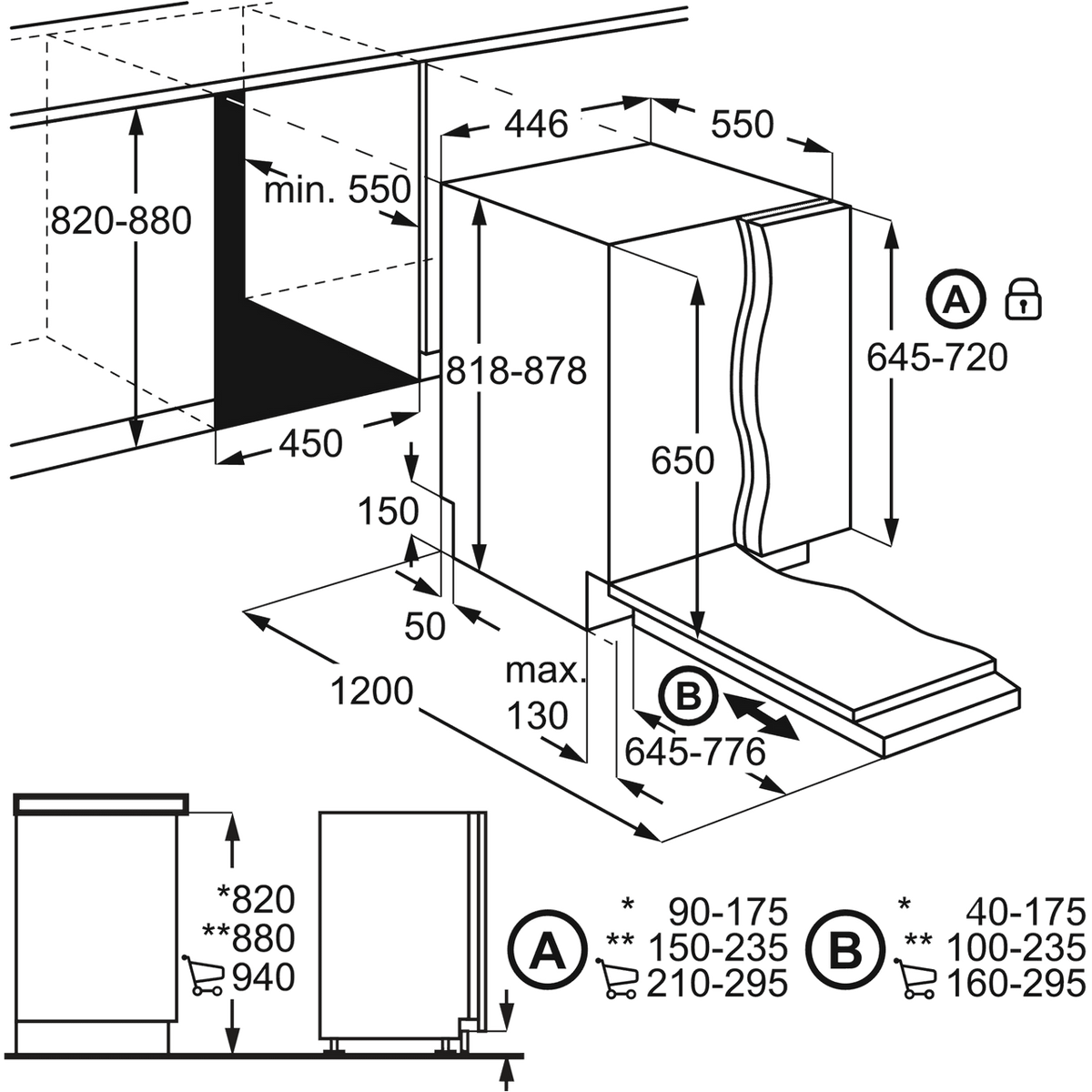 AEG FSE72507P Fully Integrated Slimline Dishwasher - Black Control Panel with Sliding Door Fixing Kit - E Rated