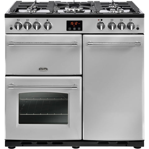 Belling FarmhouseX90G 90cm Gas Range Cooker with Electric Fan Oven - Silver - A-A Rated