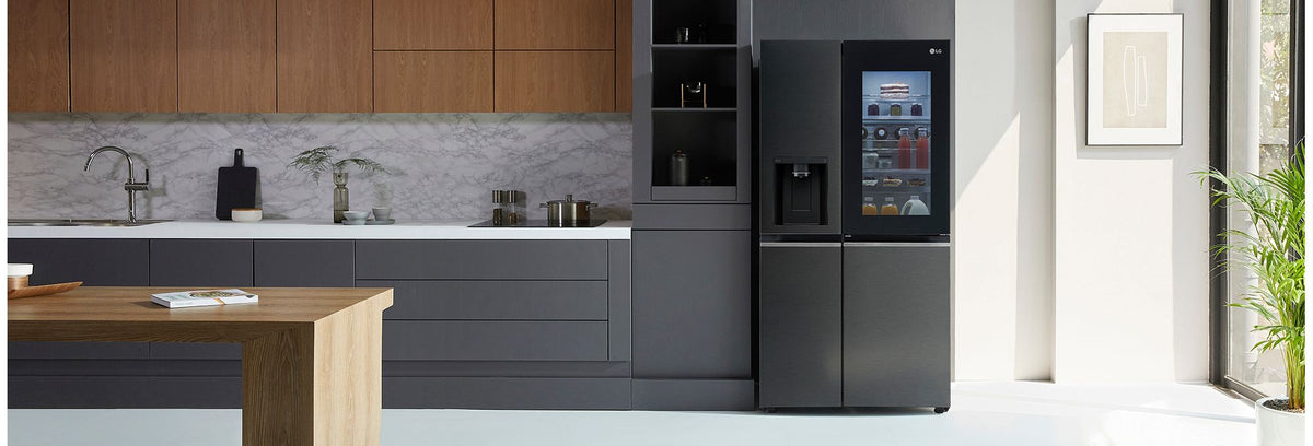 LG InstaView™ ThinQ™ GSXV91MCAE Wifi Connected Non-Plumbed Total No Frost American Fridge Freezer - Matte Black - E Rated