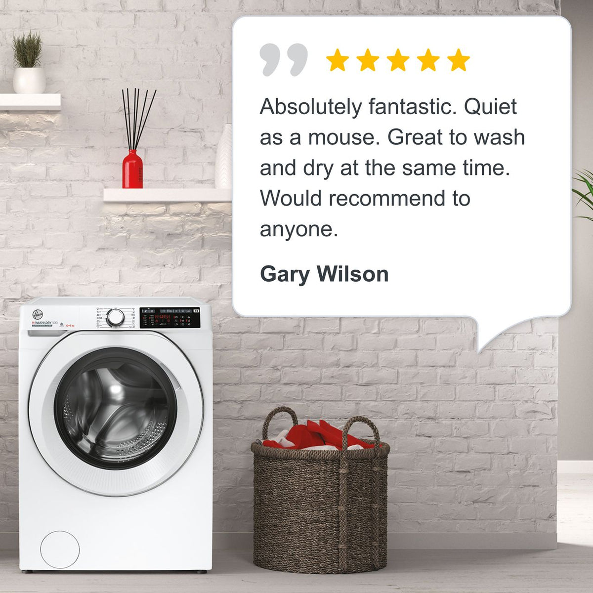 Hoover H-WASH 500 HD4106AMC-1 Wifi Connected 10Kg - 6Kg Washer Dryer with 1400 rpm - White - D Rated