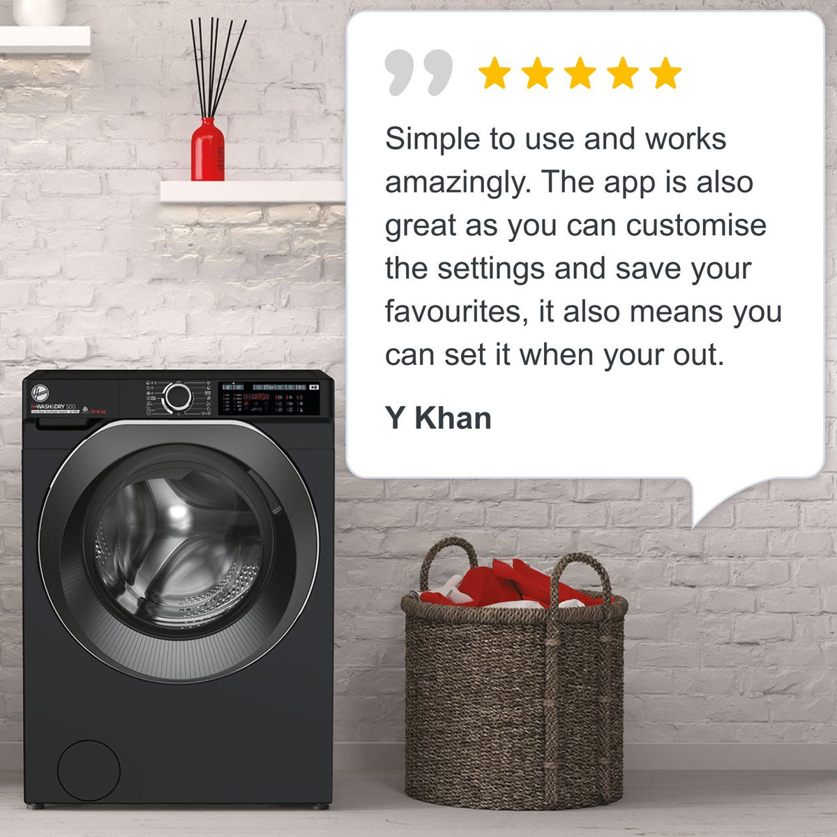 Hoover H-WASH 500 HDD4106AMBCB Wifi Connected 10Kg - 6Kg Washer Dryer with 1400 rpm - Black - D Rated