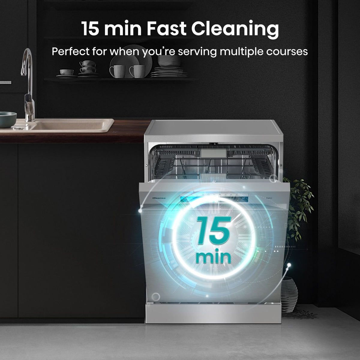 Hisense HS673C60XUK Wifi Connected Standard Dishwasher - Stainless Steel - C Rated