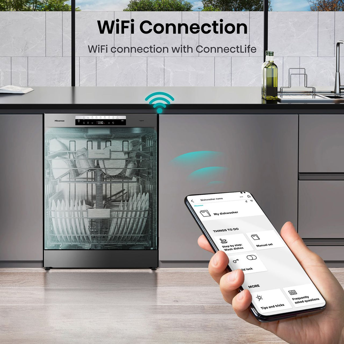 Hisense HS673C60XUK Wifi Connected Standard Dishwasher - Stainless Steel - C Rated