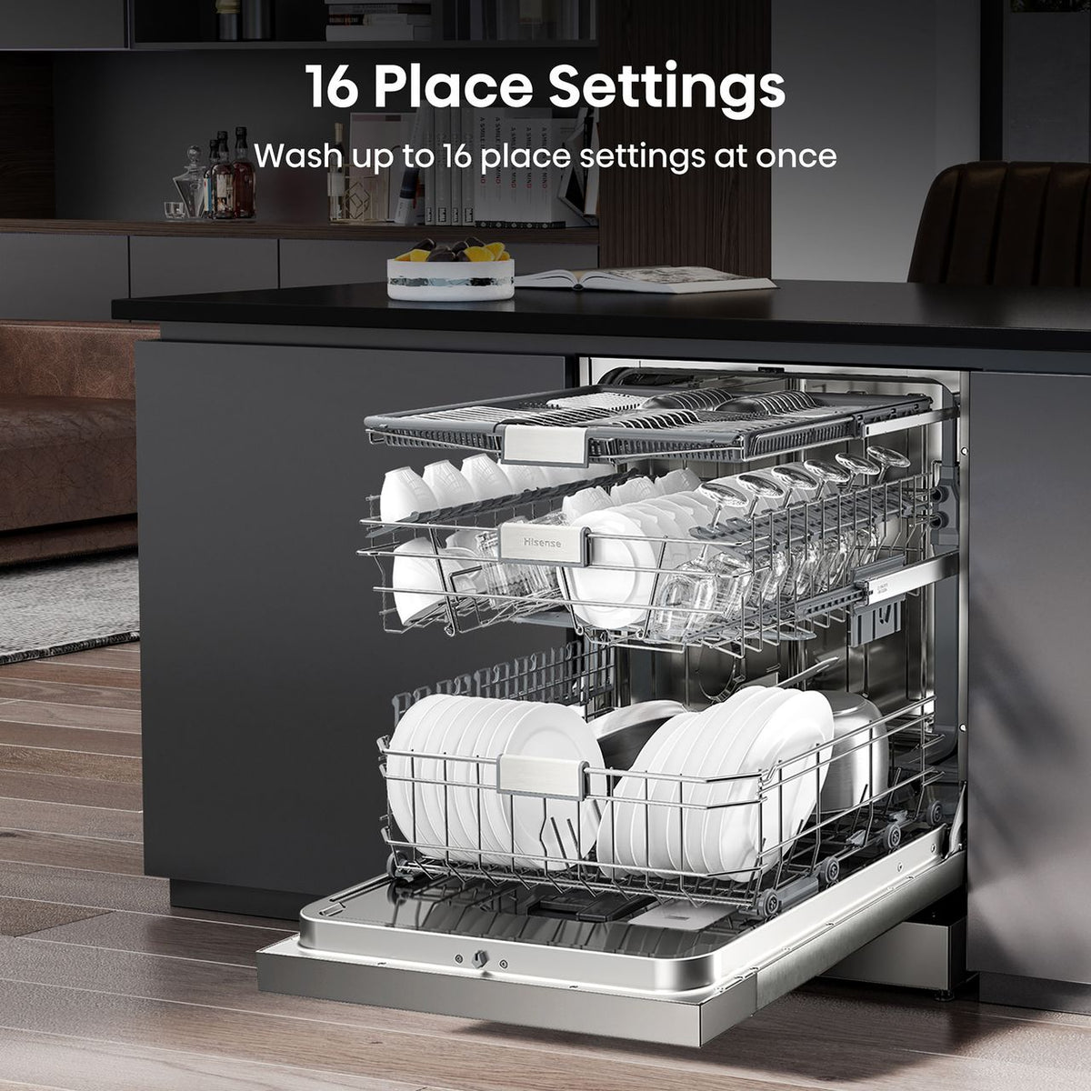 Hisense HS693C60XADUK Wifi Connected Standard Dishwasher - Stainless Steel - C Rated