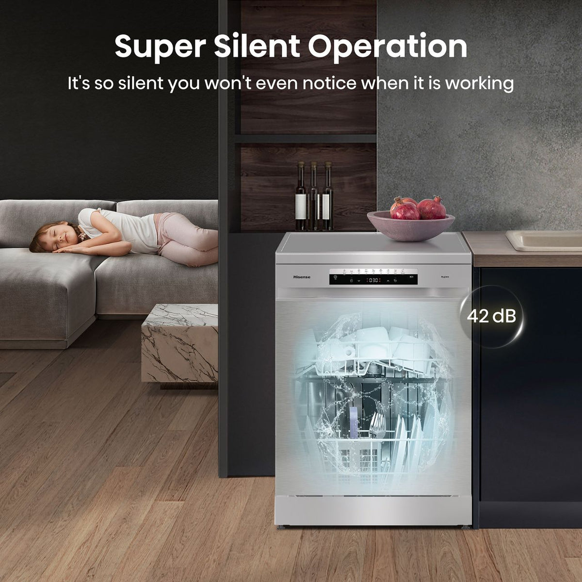 Hisense HS693C60XADUK Wifi Connected Standard Dishwasher - Stainless Steel - C Rated