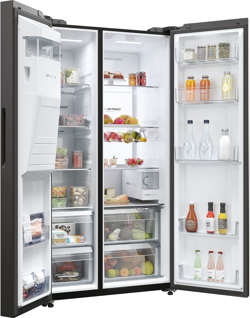 Haier HSW79F18DIPT Wifi Connected Plumbed Frost Free American Fridge Freezer - Black - D Rated