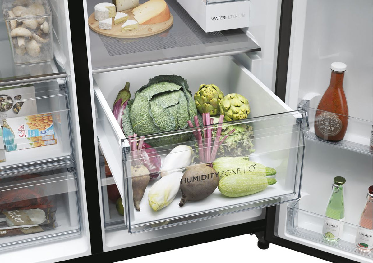 Haier HSW79F18DIPT Wifi Connected Plumbed Frost Free American Fridge Freezer - Black - D Rated