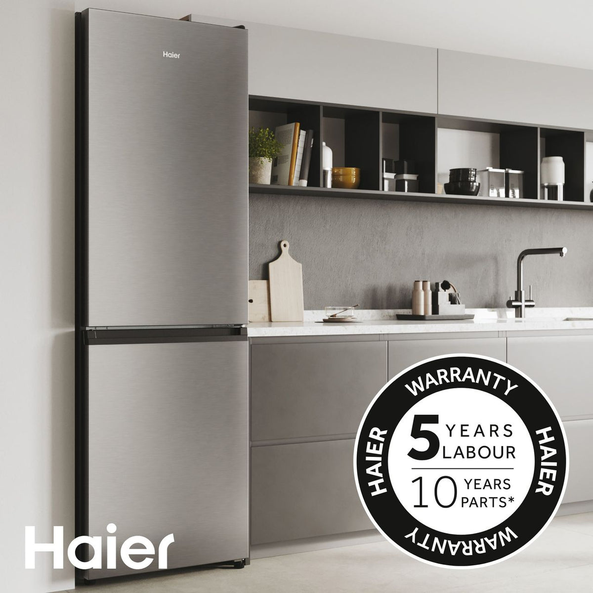 Haier Cube 90 Series 5 HCR59F19ENMM Total No Frost American Fridge Freezer - Silver - E Rated